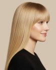 Long blonde hair with bangs