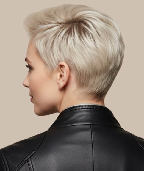 Very short style for platinum blonde hair - Back view