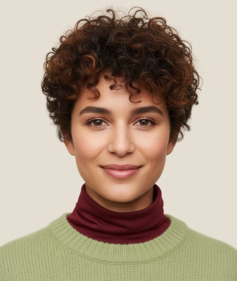 Short curly hair with a rounded form