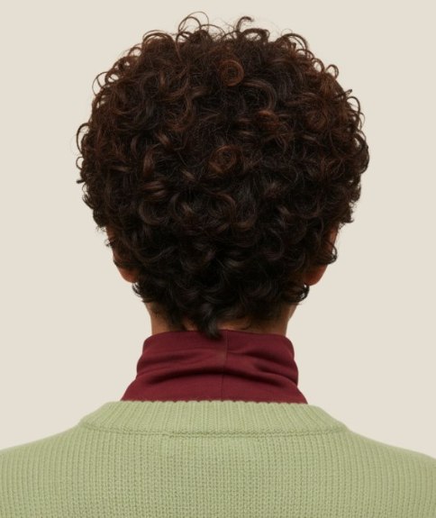 Short and curly natural-looking brown hair - Back view