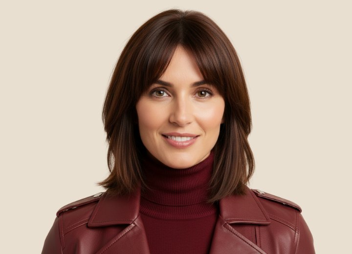 Just at the shoulders haircut with curtain bangs