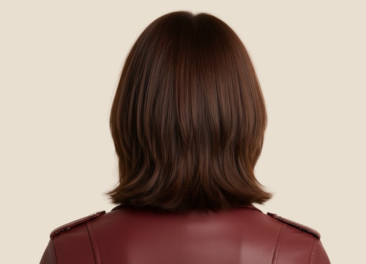 Semi-long brown hair with chocolate undertones - Back view