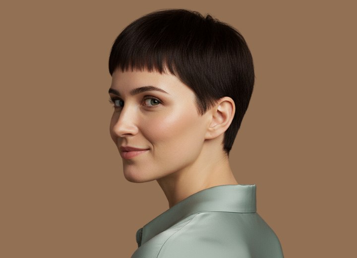 Very short back and sides haircut with bangs