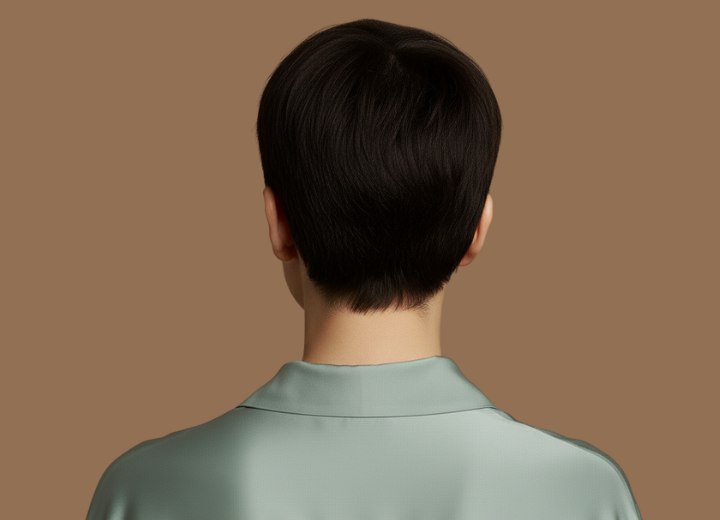 Short espresso brown hair - Back view