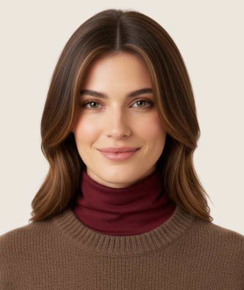 Long, wavy hairstyle with a center part