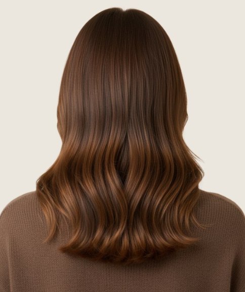 Long brown hair with a balayage - Back view
