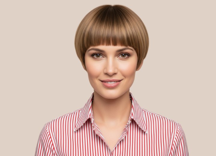 Bowl cut hairstyle with a rounded silhouette