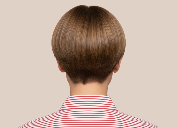 Bowl cut hair with a short nape section - Back view