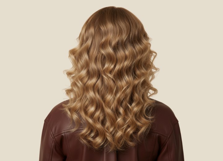 Long blonde hair with champagne and golden highlighs - Back view
