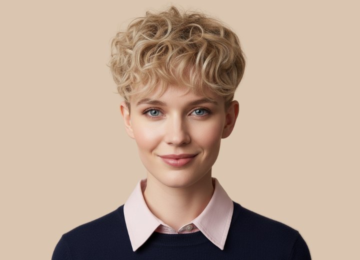 Blonde pixie cut with curls
