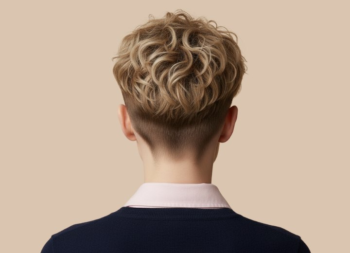 Very short feminine haircut with a clipper-cut nape - Back view