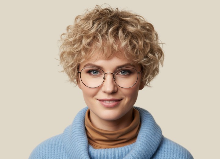 Very short bob cut with layering and curls