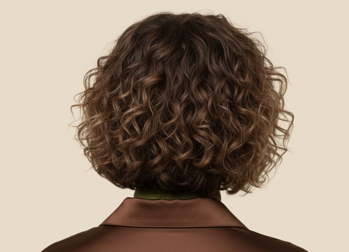 Curly bob that was cut just above the collar - Back view