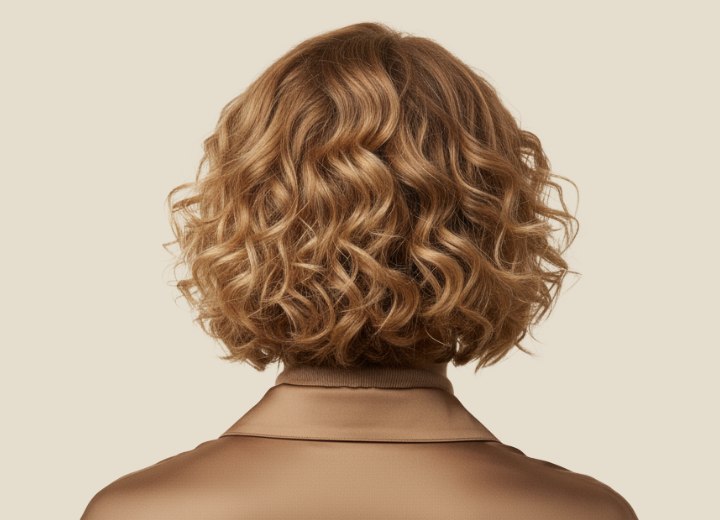 Blonde medium-length hair with curls and rounded shape - Back view