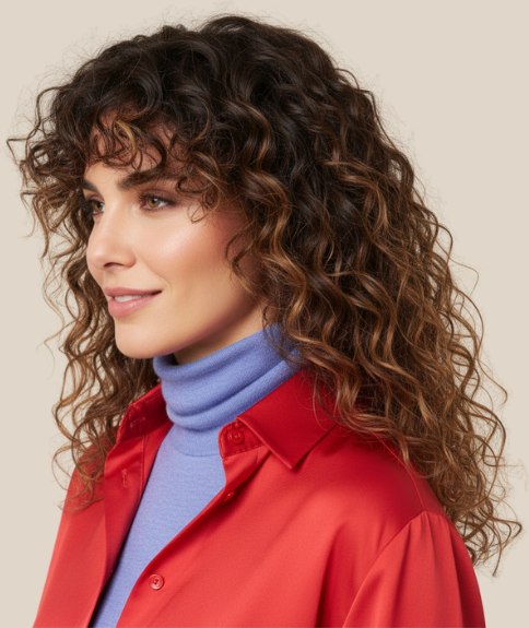 Long curly hairstyle with volume - Side view