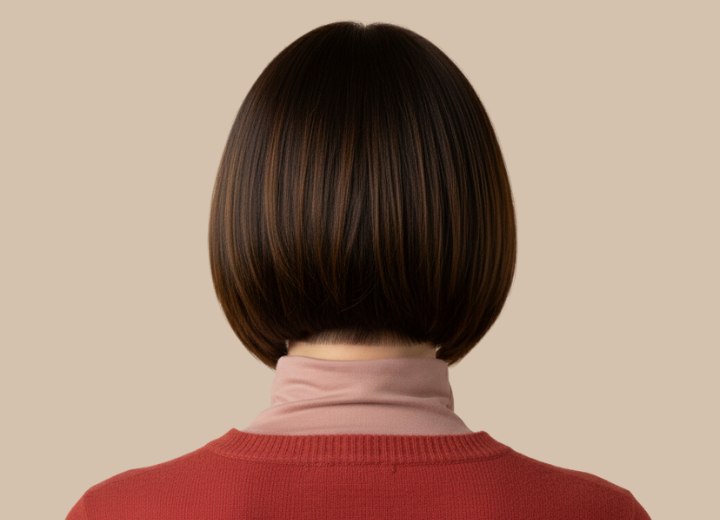 Bob cut for chocolate brown hair with highlights - Back view