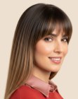 Sleek long hair with bangs