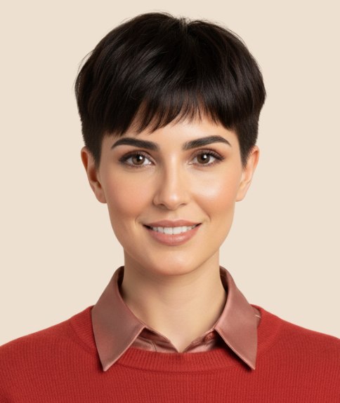 Pixie cut with the sides and back cut very short