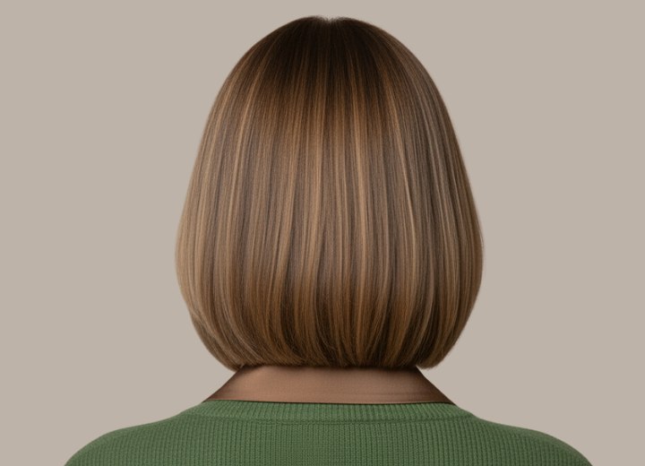 Bob style for brown hair with highlights - Back view
