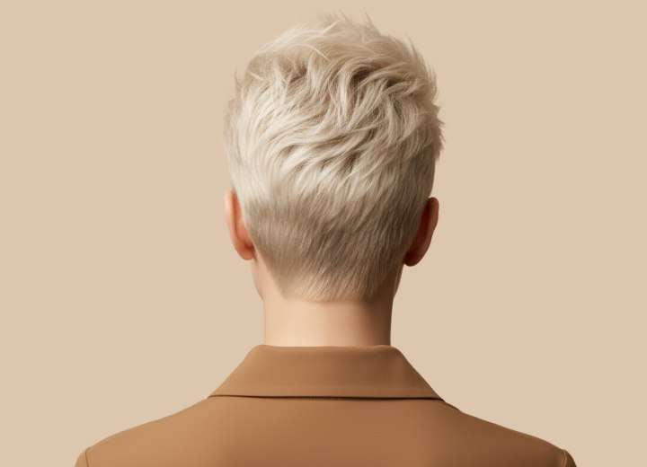 Short and spiky platinum blonde hair - Back view