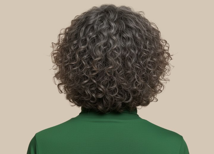 Curly hairstyle for gray hair - Back view