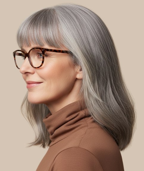 Long, below the shoulders bob for gray hair - Side view
