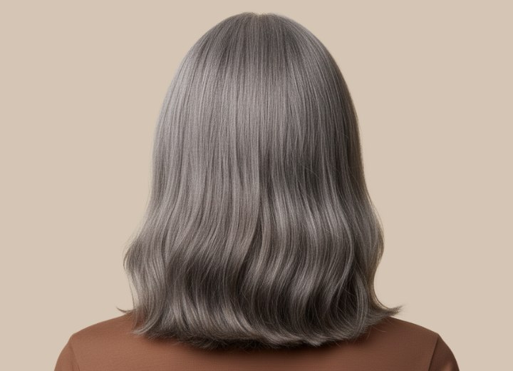 Long, silver-gray hair - Back view