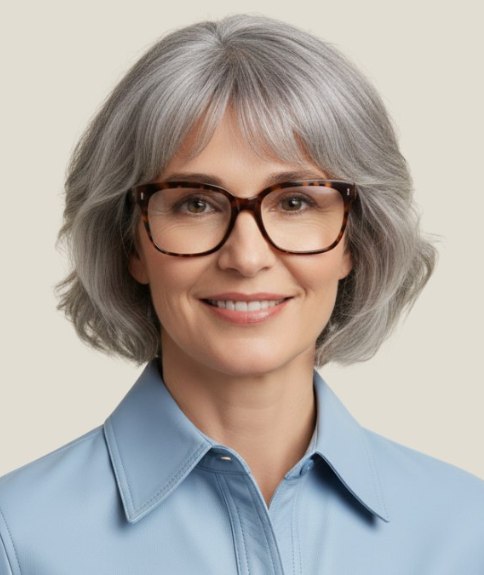 Medium-length gray hair with layers to create volume