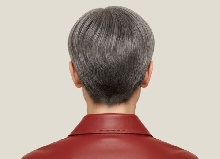 Very short hairstyle for gray hair - Back view