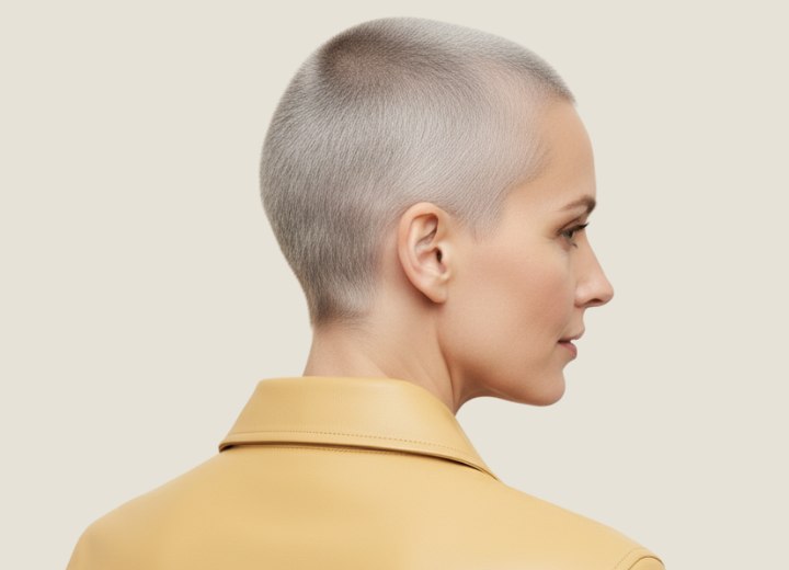Platinum blonde hair in a buzz cut - Back view