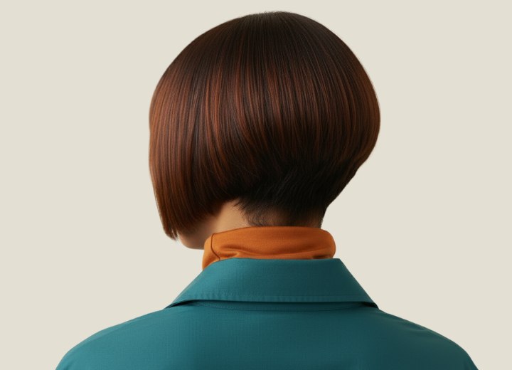 Angled bob with a very short nape section - Back view