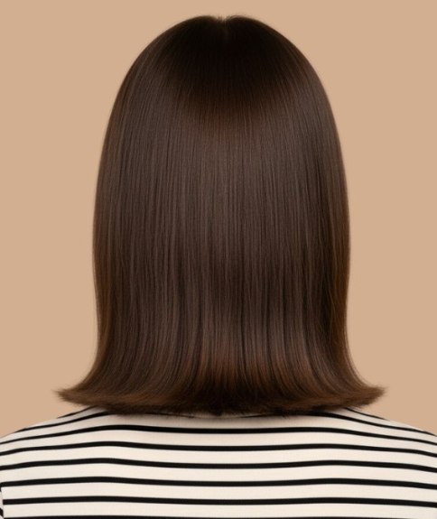 Brown medium-length hair with a glossy finish - Back view