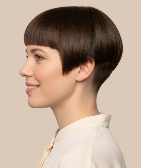 Pixie cut with a very short nape section - Side view