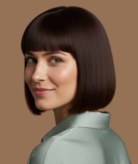 Glossy, chin-length bob - Side view