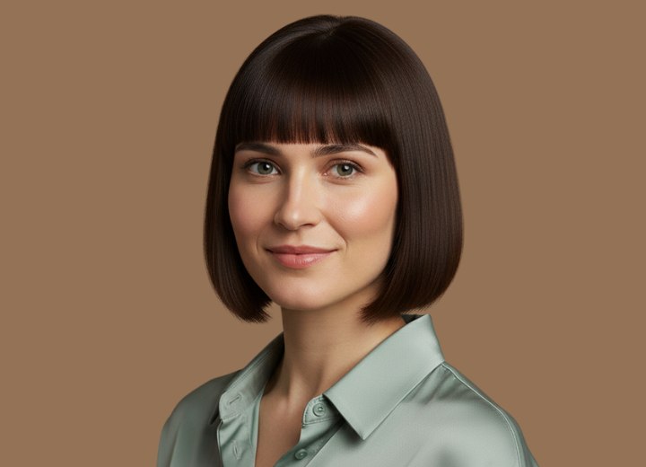 Blunt-cut bob with just above the eyebrows bangs