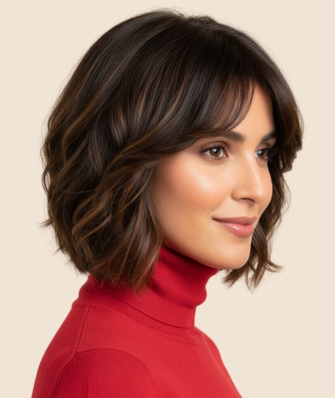 Between chin and shoulder length bob - Side view