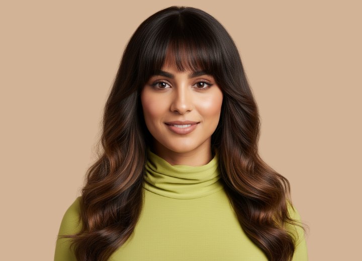 Long hairstyle with layers and a soft fringe