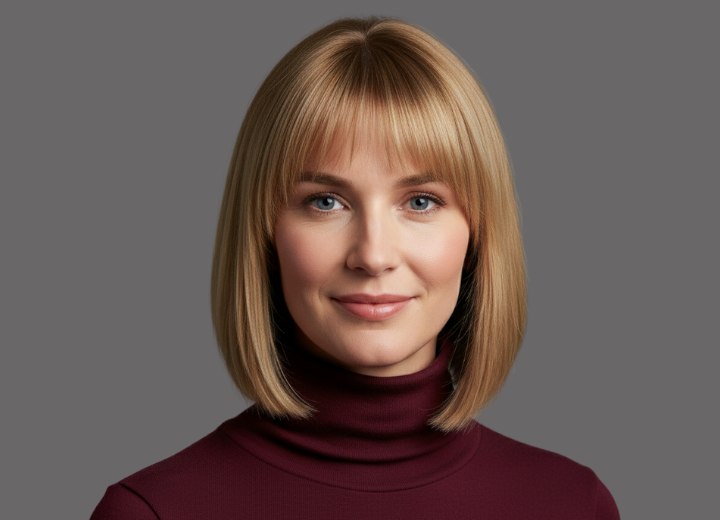 Neck-length bob with a straight-across fringe