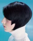 short angled bob and turtleneck