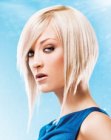 platinum blonde bob with an angled line