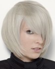 silver hair cut into a long bob