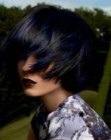bob hairstyle with blue hair coloring