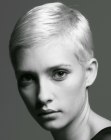 smooth and very short pixie cut