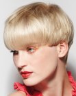 blonde pixie in a mushroom cut shape