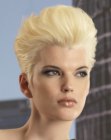 pixie cut with the hair styled upwards