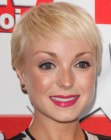 Helen George wearing her hair in a feathery pixie