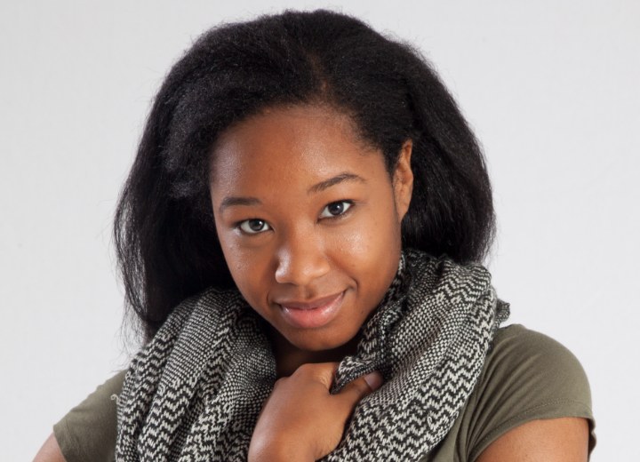 Woman with a natural African hair color