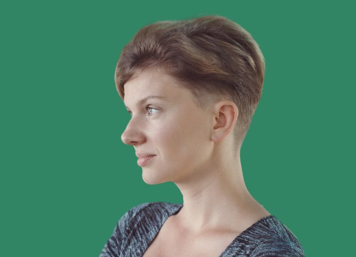 Short hairstyle with a buzzed nape or neckline for women