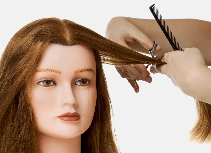 Hair cutting on a training head