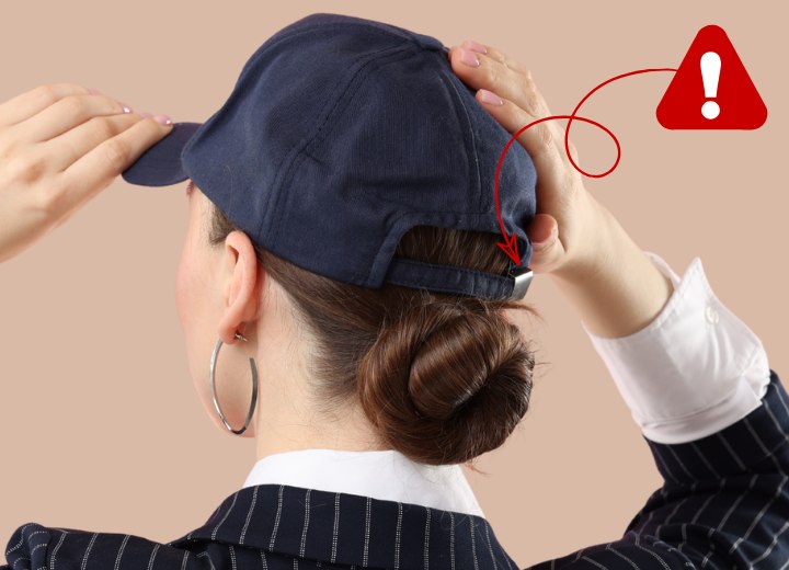 Hat with a metal component that can damage hair